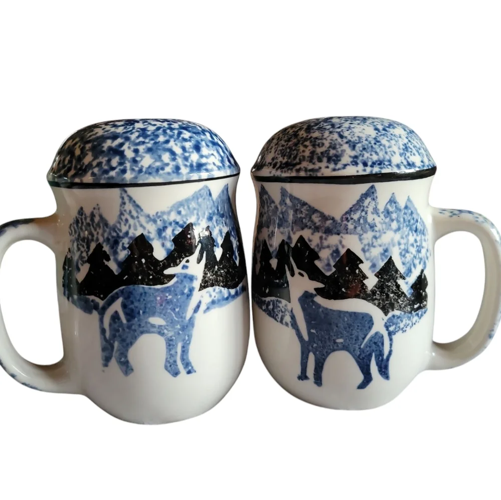 Vtg Folk Craft Wolf Blue Salt & Pepper Shakers by Tienshan. - Picture 9 of 12